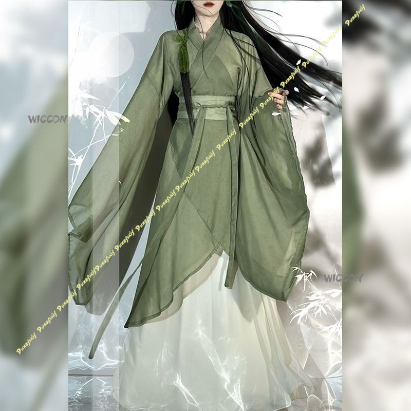 Anime Cosplay Girl With Black Hair - Chinesisches Hanfu großärmeliges Cosplay-Kostüm mit Kreuzkragen,