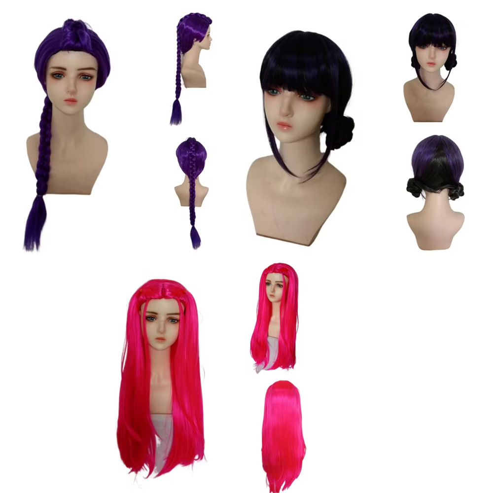 Anime Cosplay Girl With Black Hair - Anime Lange Lila Geflochtene Haarverlängerung Pferdeschwanz