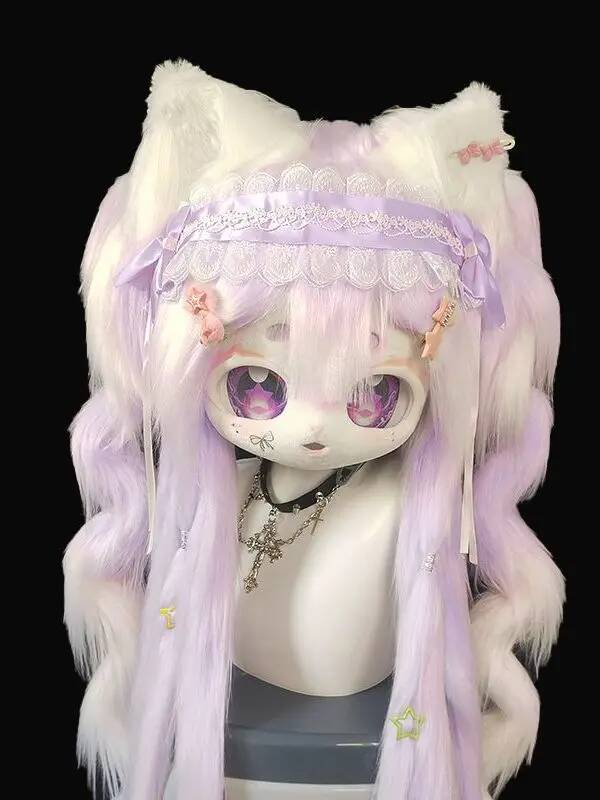 Anime Cosplay With Mask - Handgefertigter Kig Fursuit Kopf, Niedliche Katzen-Kemono-Maske,